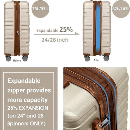 Merax 6 Piece Luggage Set, ABS Hardside Expandable Suitcases with Spinner Wheels TSA Lock, Travel Carry On Suitcase Set, Cream