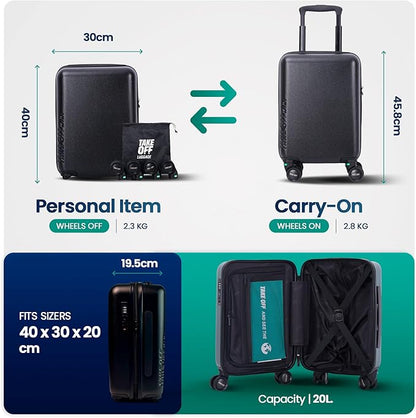 Take OFF Luggage Personal Item Mini – 16.5x12x8 Underseat Suitcase with Removable Wheels – TSA Lock, Hardshell Lightweight Bag – Fits Tight Airline Rules – Compact Travel Luggage- Rose