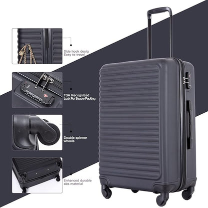 Travelhouse Luggage Sets, Expandable Hardside Suitcases 24in/28in, Carry on 20in,3 Piece Set Travel Luggages Clearance with Double Spinner Wheels TSA Lock Lightweight (Black-85)
