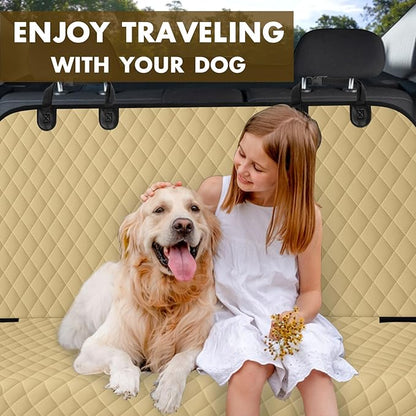 Backseat Cover for Dogs, Waterproof and Non-Slip Pet Bench Seat Covers, Car Seat Protector for Back Seat, Universal Size Rear Car Seat Cover Fits Cars, Trucks and SUVs, L-Khaki&Black