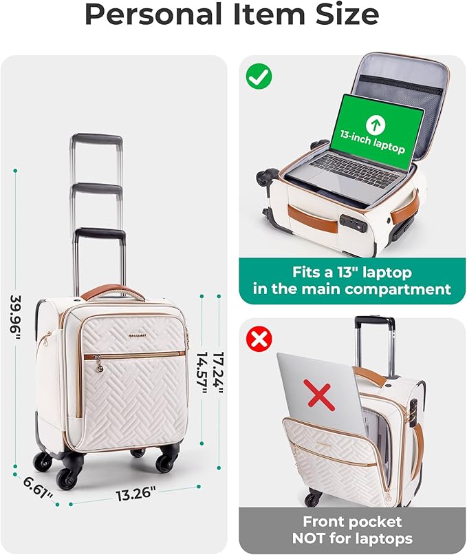 BAGSMART Underseat Carry On luggage Airline Approved, 16-inch Small Softside Underseater Travel Suitcase with Spinner Wheels Overnight Bag Small Rolling Carry-on for Women Men Weekender,Beige