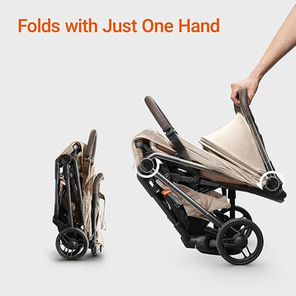 MAMAZING Lightweight Baby Travel Stroller with Carbon Fiber Frame, Compact & Airplane-Friendly, One-Handed Folding Design, 11.6 lbs, Perfect for Toddlers, Organizer & Cushion Included, Simply Taupe