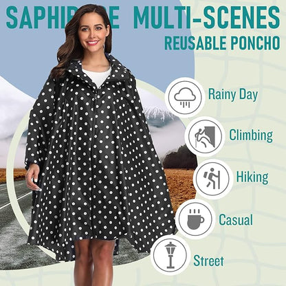 SaphiRose Unisex Rain Poncho Waterproof Raincoat Hooded for Adults Women with Pockets