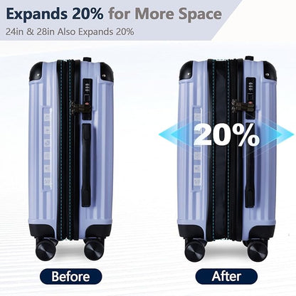 OUZZO 20 Inch Expandable Carry On Luggage 22x14x9 Airline Approved Hardshell Suitcases with Wheels Durable Lightweight Travel Luggage with TSA Lock USB Port for Business Trip Weekend Getaway