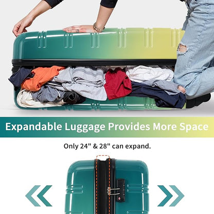 Hardshell Luggage Sets 3 Piece Gradient Color Expandable Suitcase with Spinner Wheels and TSA Lock