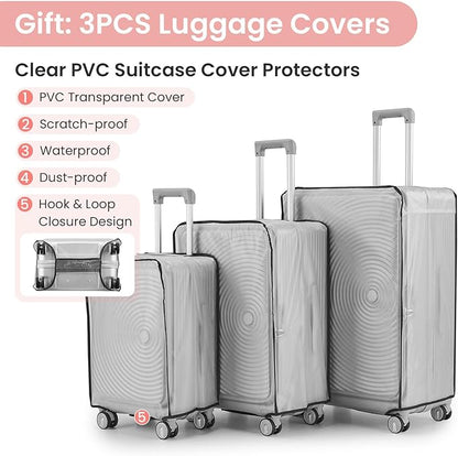Merax Luggage Sets 3 Piece,Front Open PC Hardshell Expandable Carry on Suitcase with Spinner Wheels and TSA Lock,Lightweight 20in/24in/28in Luggage,Pink-1