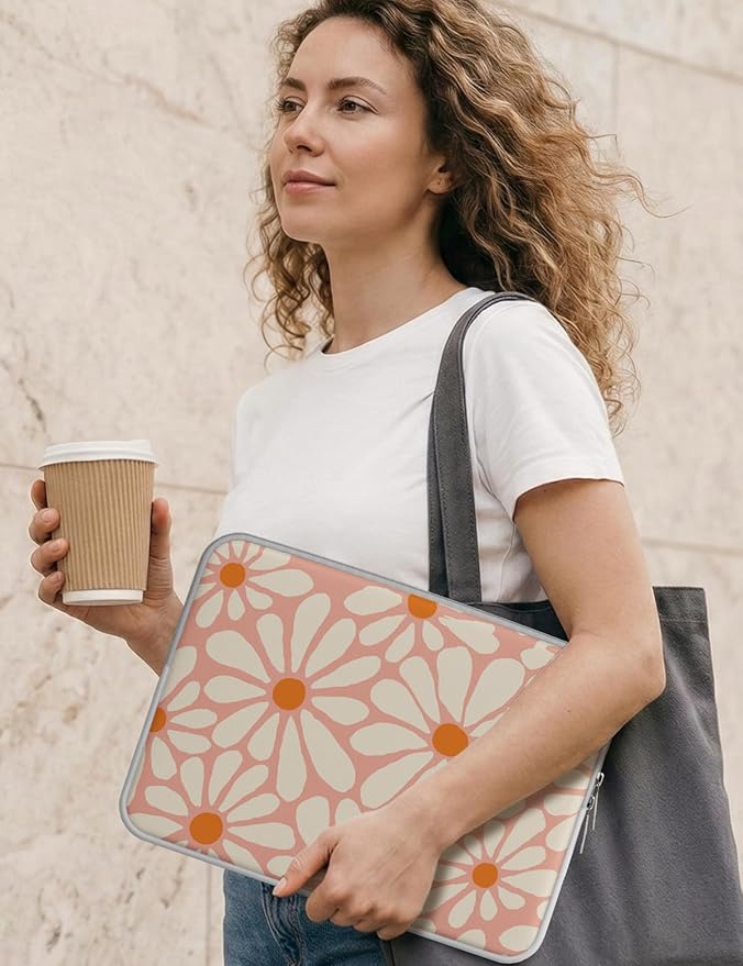 iCasso Laptop Sleeve 13 inch for MacBook Air 13-13.6 inch, Cute Laptop case for MacBook Pro 13 inch, Slim Protective Travel Carrying Case for MacBook Pro 14 inch, Chromebook, HP, Dell, Orange Floral