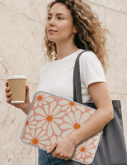 iCasso Laptop Sleeve 13 inch for MacBook Air 13-13.6 inch, Cute Laptop case for MacBook Pro 13 inch, Slim Protective Travel Carrying Case for MacBook Pro 14 inch, Chromebook, HP, Dell, Orange Floral