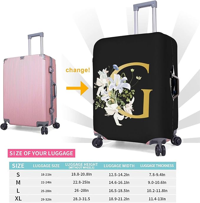 Decorative G Suitcase Protectors Elastic Washable Luggage Covers With Concealed Zippers For 18-32 Inch Luggage (Size S: Fits 18-21 Inch)