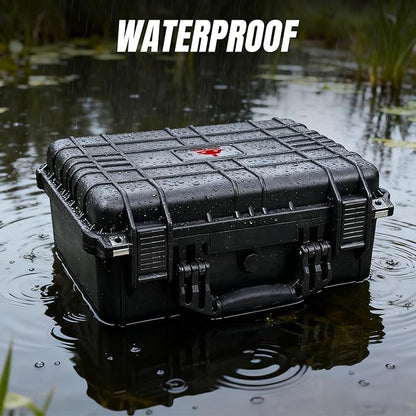16x 12.8x 6.8 Inch Hard Case, Portable Weather Waterproof Protective Camera Case with Customizable Foam, Fit Use of Drones, Camera, Equipments, Black