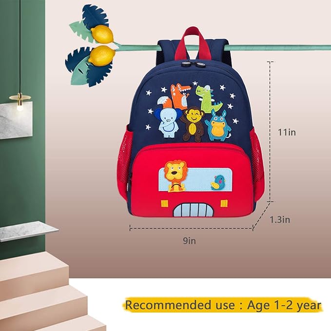 willikiva Cute Zoo 3d Kids Backpack for Boys and Girls Toddler Backpack Bags(Red Small Size,Age 1-2)