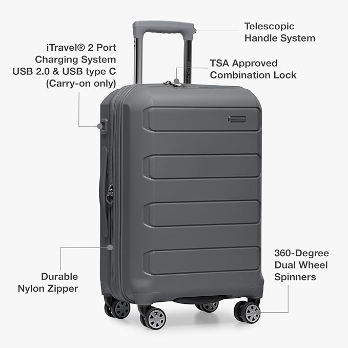 Traveler's Choice Pagosa Indestructible Hardshell Expandable Spinner Luggage, Gray, 26-Inch Medium