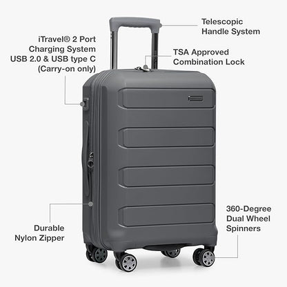 Traveler's Choice Pagosa Indestructible Hardshell Expandable Spinner Luggage, Gray, 26-Inch Medium