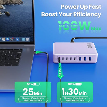 USB C Charger 300W USB C Charger Block, 8-Ports GaN IV Fast Charging Station Hub,PD 100W Laptop Charger Adapter,for MacBook Pro/Air/iPad/iPhone16/15/14/Apple Watch/DELL/Samsung for Home Office