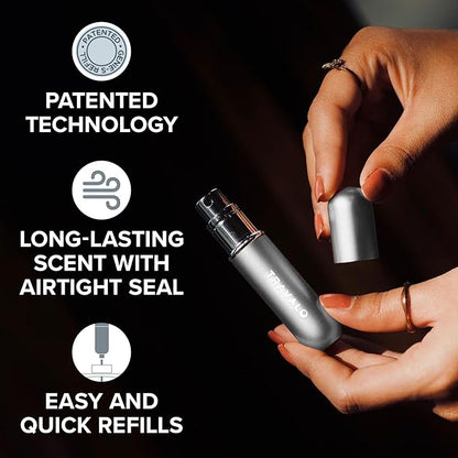 Travalo Classic HD Perfume Atomizer - Leak-Proof and TSA Approved for Air Travel - Reusable, Airtight, Easy-Fill Mini Pump Sprayer - Lightweight, Elegant Design w/Volume Window - Silver 0.17oz
