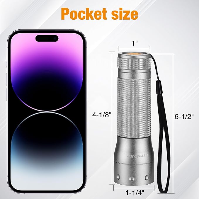 EverBrite Mini Flashlight, Zoomable LED Flash Light, 3 Modes, 3AAA Batteries Included, Handheld Small Flashlight for Camping, Emergency, Home, Christmas Gifts – Grey