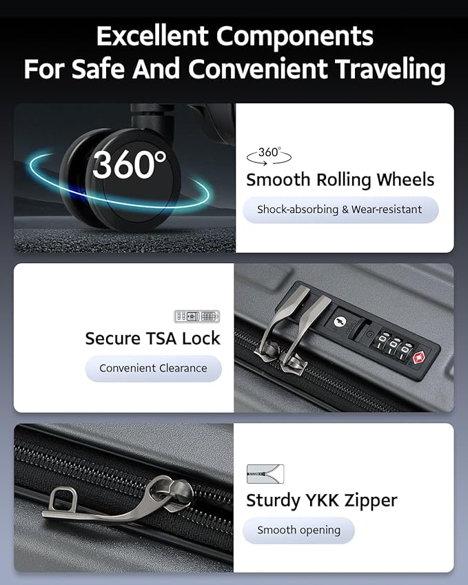Checked Luggage, Large Suitcase 29 Inch Trunk Luggage with Spinner Wheels, Lightweight ABS+PC Hard Shell with Aluminum Frame, Top Opening, TSA Lock (Grey, 1PC)