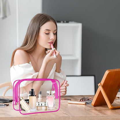4 Pcs Clear Toiletry Bag, Portable Makeup Cosmetic Bags Pouch with Zipper, PVC Clear Travel Pouch for Women Men - Pink