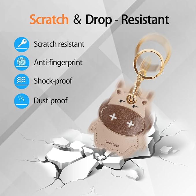 Leather Keychain Case Holder Compatible with Apple AirTag, GPS Airtag Keychain Finder Tracker with Key Ring, Anti-Scratch Protective Air Tag Cover