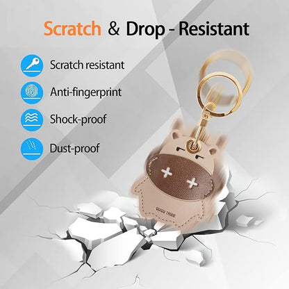 Leather Keychain Case Holder Compatible with Apple AirTag, GPS Airtag Keychain Finder Tracker with Key Ring, Anti-Scratch Protective Air Tag Cover