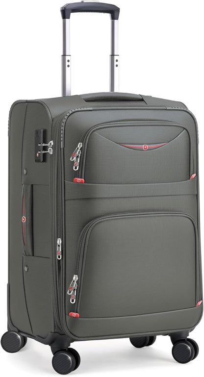 Softside Expandable Luggage with 4 Spinner Wheels, Durable Carry-On Luggage Suitcase (Gray, 21-Inch)