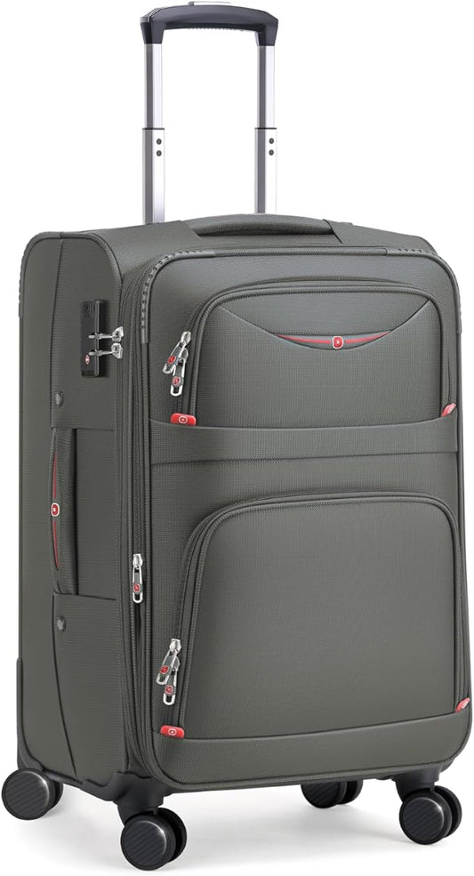 Softside Expandable Luggage with 4 Spinner Wheels, Durable Carry-On Luggage Suitcase (Gray, 21-Inch)