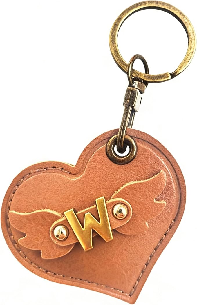 Initial Letter Leather Alphabet Keychain Holder Case Compatible with AirTag,Cute Protective Air Tag Cover with Bronze Keyring,Anti-Scratch Finder GPS Tracker Case for Pets Keys Wallet Luggage(W)