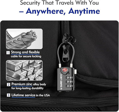 SURE LOCK TSA Compatible Travel Luggage Locks, Inspection Indicator, Easy Read Dials TSA Approved with Zinc Alloy