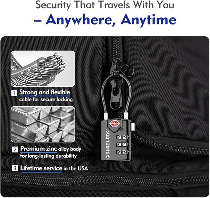 SURE LOCK TSA Compatible Travel Luggage Locks, Inspection Indicator, Easy Read Dials TSA Approved with Zinc Alloy Four Colour