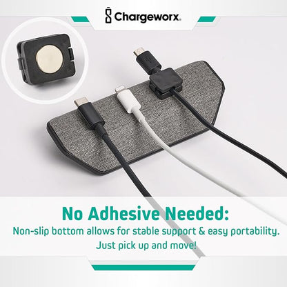 CHARGEWORX Magnetic Cable Organizer – 4 Pack - Weighted Non-Adhesive Cord Holder with 3 Magnetic Clips for USB-C, Lightning & MagSafe Cables – Desk, Office & Nightstand Cable Management