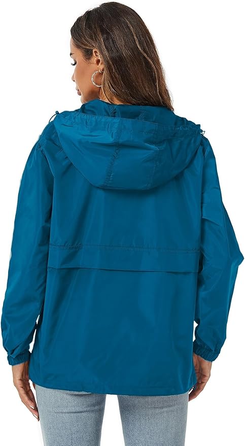 Avoogue Womens Rain Jacket with Hood,Pullover,Packable,Lightweight,Windbreaker,Waterproof,Breathable.
