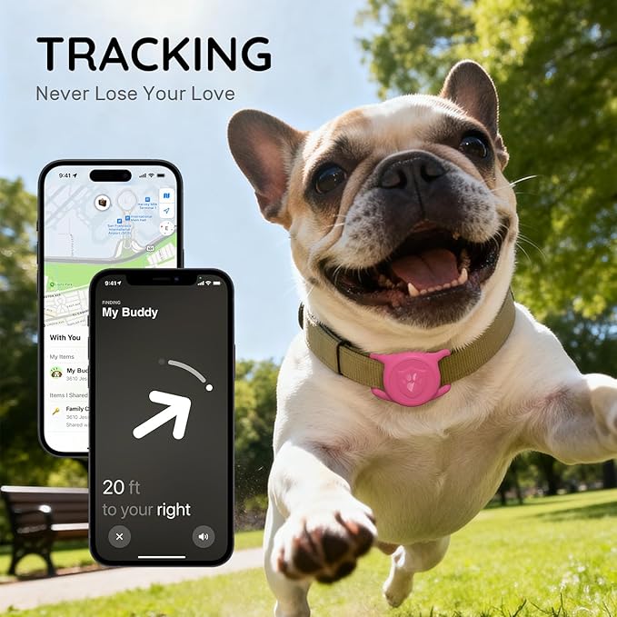 for AirTag Dog Collar Holder, Dog Air Tag Holder, IP68-Waterproof | Lightweight Silicone | Anti-Lost | Ultra-Durable | Compatible with Apple AirTags (Rose Red)