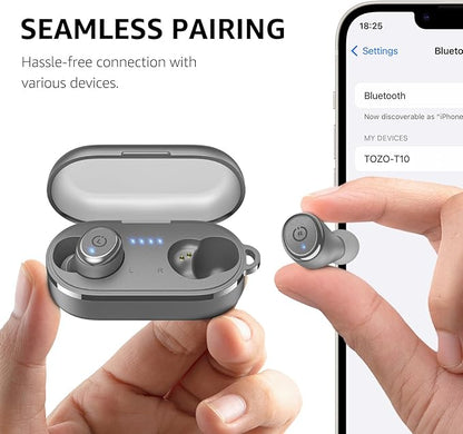 TOZO T10 Wireless Earbuds Bluetooth 5.3 Headphones, App Customize EQ, Ergonomic Design, 55H Playtime, Wireless Charging Case, IPX8 Waterproof Sound in-Ear Headset, New Version