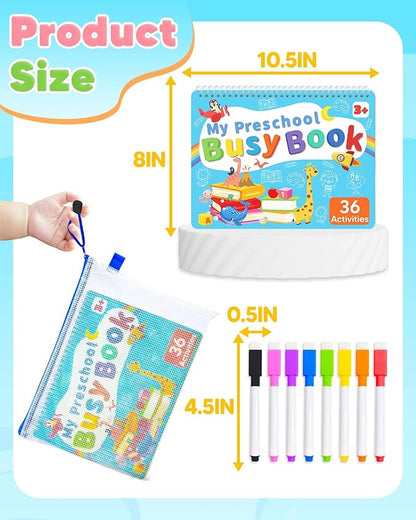 Toddler Busy Book Preschool Learning Activities, Montessori Educational Toys for 3 4 year old Boy Girl Gifts, Tracing Coloring Activity Books for Kids Ages 3-5, Autism Sensory Travel Toys for Toddlers