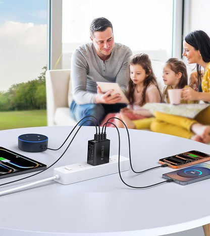 [2-Pack] USB C Wall Charger, 60W Type C Charger Block 5-Port Fast Charging Blocks,3USB C+2USB A Multiport Plug,PD Power Adapter Brick Cube for iPhone 17/16/15/14/13/Pro,iPad,Samsung,for Switch（Black）