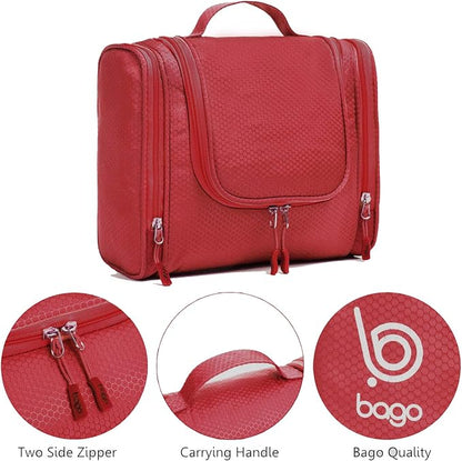 Bago Travel Toiletry Bag for Women and Men X-Large Waterproof Hanging Large Toiletry Bag for Bathroom and Travel Bag for Toiletries Organizer -Travel Makeup Bag (Red)