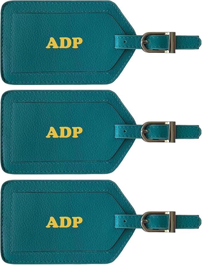Personalized Monogrammed Leather Luggage Tags - 3 Pack