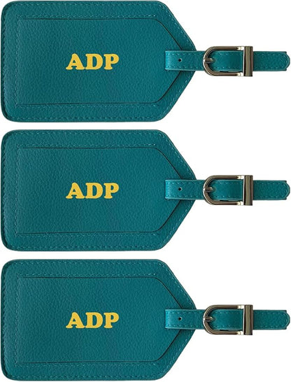Personalized Monogrammed Leather Luggage Tags - 3 Pack