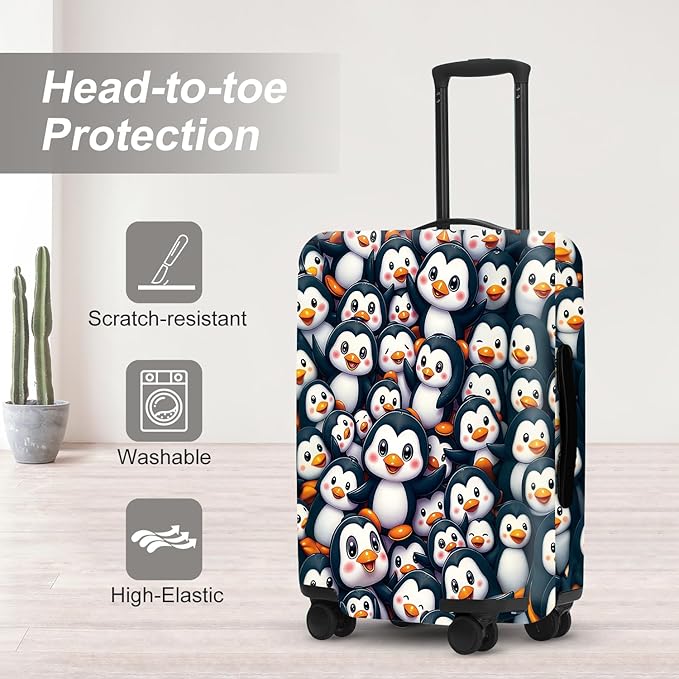 Penguin Luggage Protector, Washable Suitcase Cover Allover Cartoon Penguin Anti-scratch Cute for 32",34"Bag