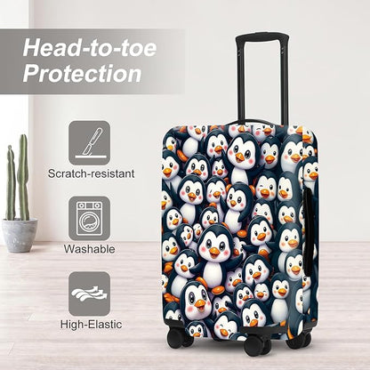 Penguin Luggage Protector, Washable Suitcase Cover Allover Cartoon Penguin Anti-scratch Cute for 28",30"Bag