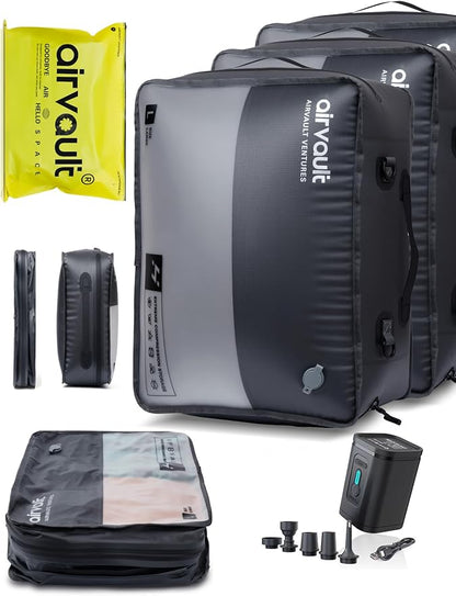 AirVault Travel Pack Vacuum Kit Reusable Air Seal Compression Bags with Wireless Suitcases Backpack Space Saver Vacpack (Gray 41L (3-Pack), 41L (Air Pump Included)