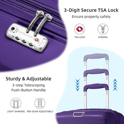 LARVENDER Luggage Sets 3 Piece, Hardside PP Carry On Suitcase with 360° Spinner Wheels TSA Lock Luggage Sets for Women, Grape Purple