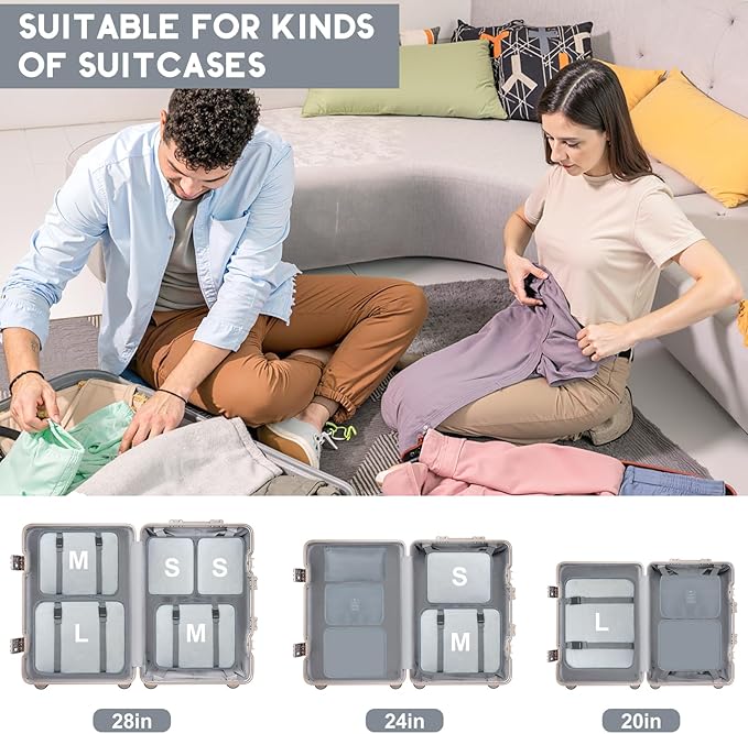 10 Set Packing Cubes for Travel, Travel Organizer with Hanging Toiletry Bag and Shoe Bag, Luggage Organizer Bags for Travel Essentials Women Men