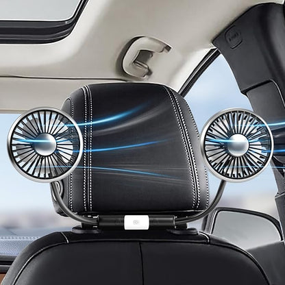 Dealswin Car Fan for Backseat Kids, 2025 Upgraded Dual-Head Car Seat Fans with LED Lights, 3-Speed and 360° Rotatable USB Powered for SUV, RV, Truck, Vehicles