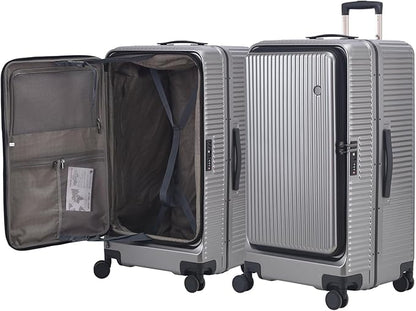 29 Inch Aluminum Checked Luggage with Side Opening Zipper, 40 * 37 * 77cm, 113L, Lightweight Hardshell ABS+PC Suitcase with TSA Lock, 360° Universal Wheels, Dark Gray