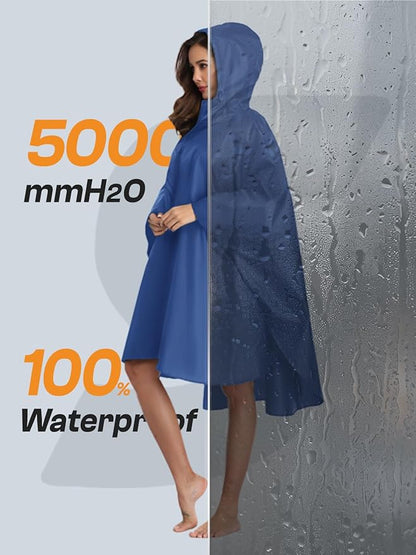 SaphiRose Unisex Rain Poncho Waterproof Raincoat Hooded for Adults Women with Pockets