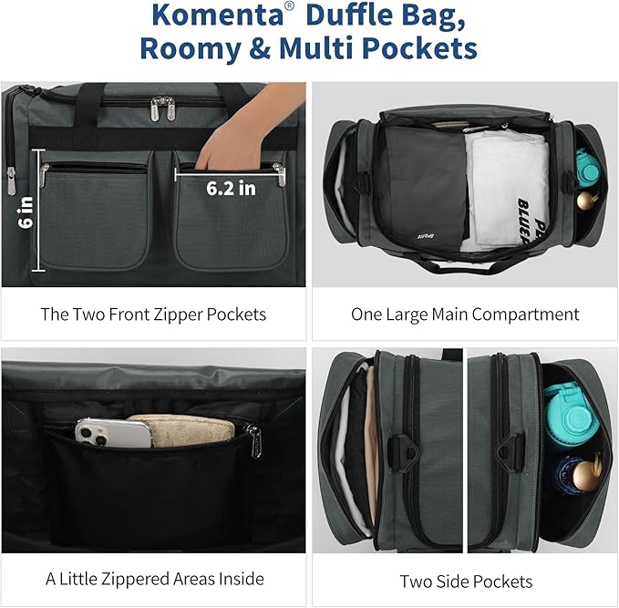 20 inch Gym Bag for Men, 40L Sports Duffle Bag with side pockets durable Weekend Overnight Bag for Travel, Workout, Fitness (Dark Grey)