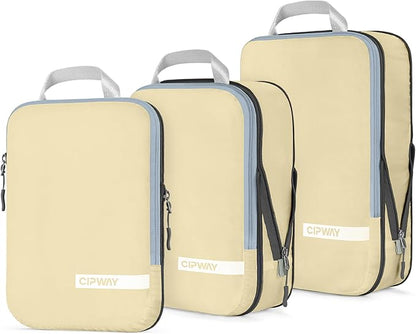 Cipway Compression Packing Cubes for Travel Ultralight Expandable Packing Organizers for Carry on Luggage (Vanilla Cream 3 Set)