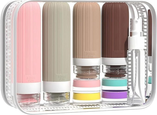 16 Pack 3.4oz Portable Travel Bottles, TSA Approved Leak-Proof Silicone Toiletry Containers, Refillable Squeezable for Shampoo, Conditioner, Cologne, Perfume & Lotion –On-the-Go Essentials