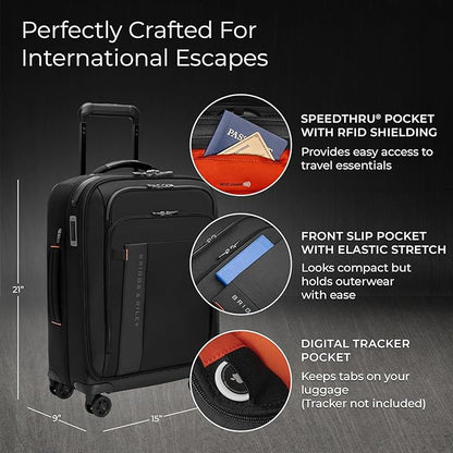 Briggs & Riley International 21" Carry On Expandable Spinner - Luggage for Travel, Suitcases with Wheels, Softside Rolling Bag for Men & Women - ZDX Collection, Black